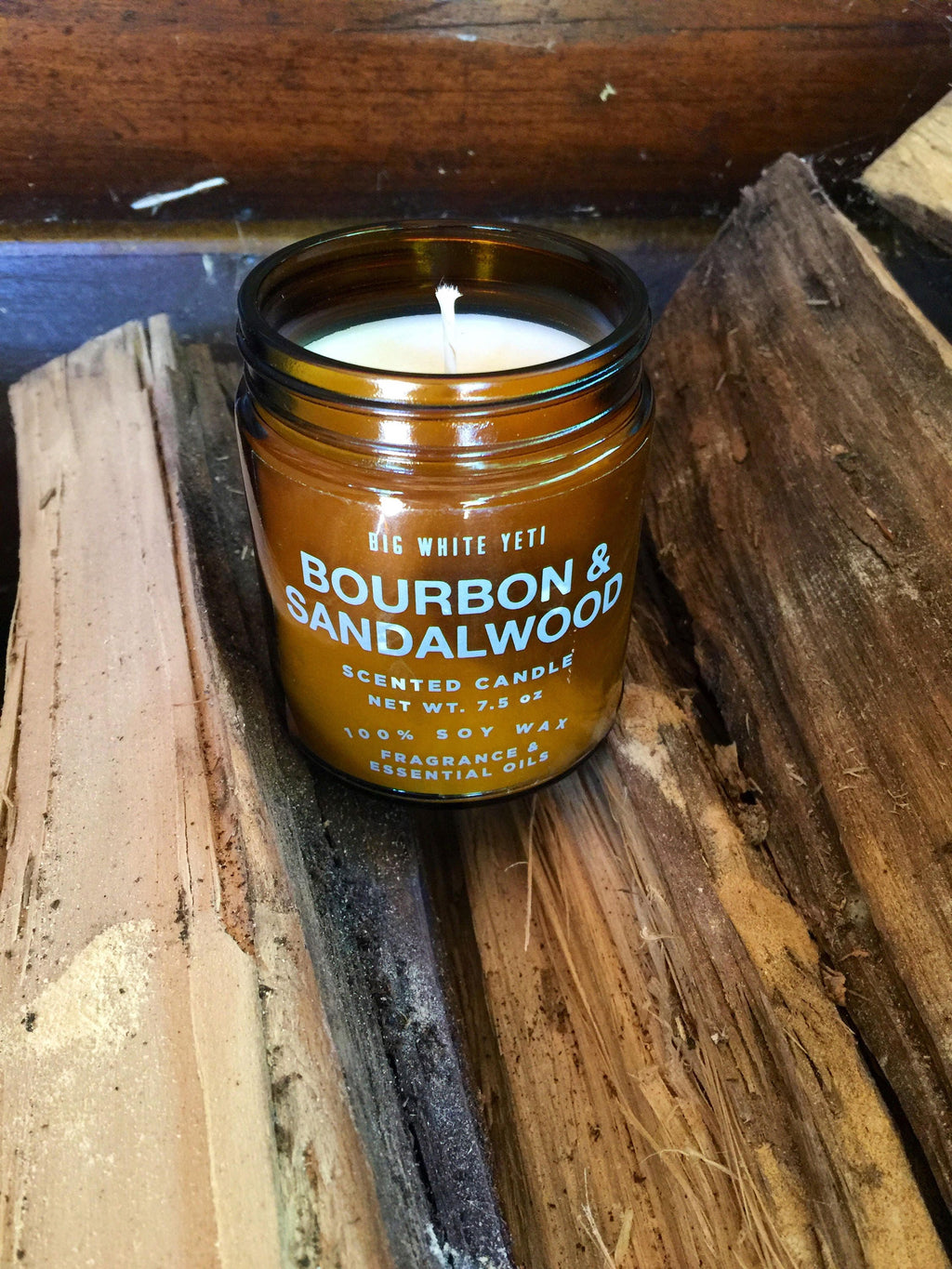 Bourbon + Sandalwood Soy Candle- 8oz Amber Jar