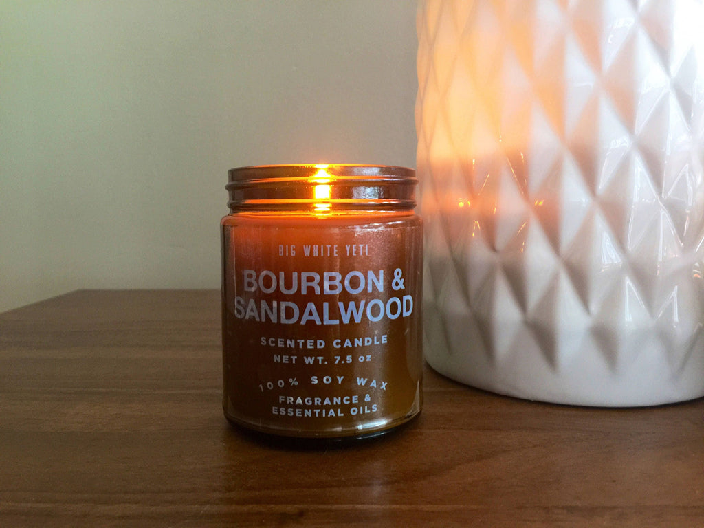 Bourbon + Sandalwood Soy Candle- 8oz Amber Jar