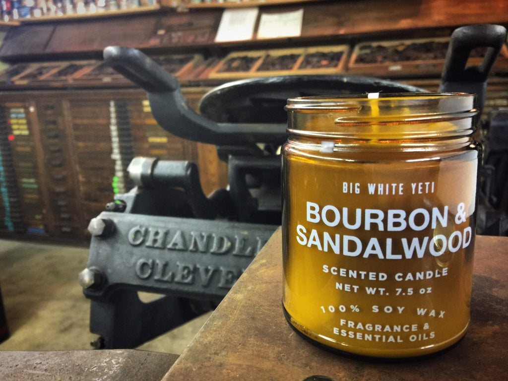 Bourbon + Sandalwood Soy Candle- 8oz Amber Jar