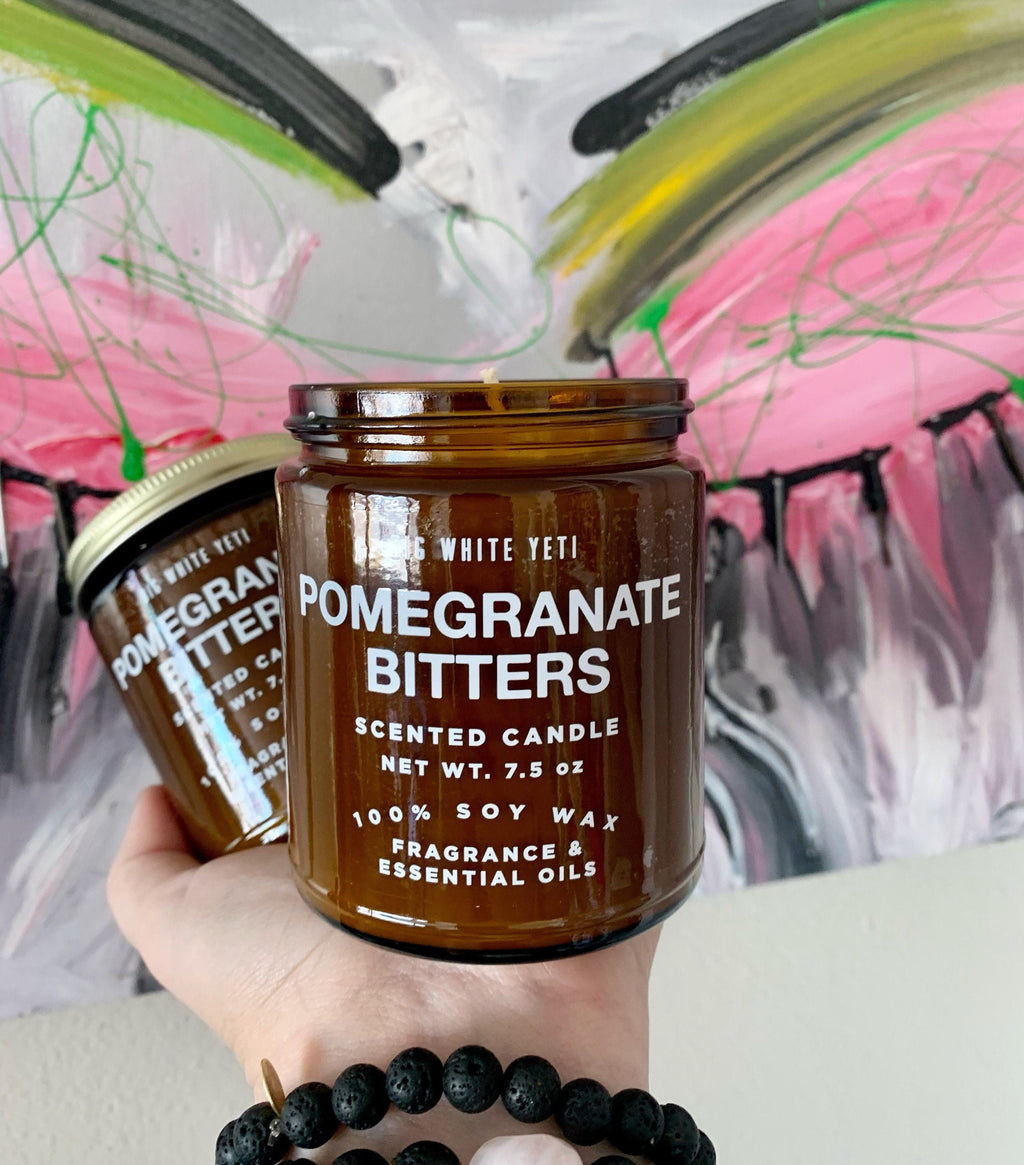 Pomegranate Bitters Soy Candle- 8oz Amber Jar
