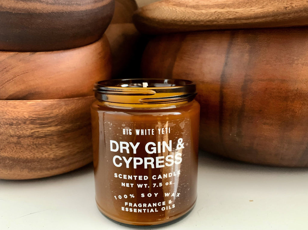 Dry Gin + Cypress Soy Candle- 8oz Amber Jar