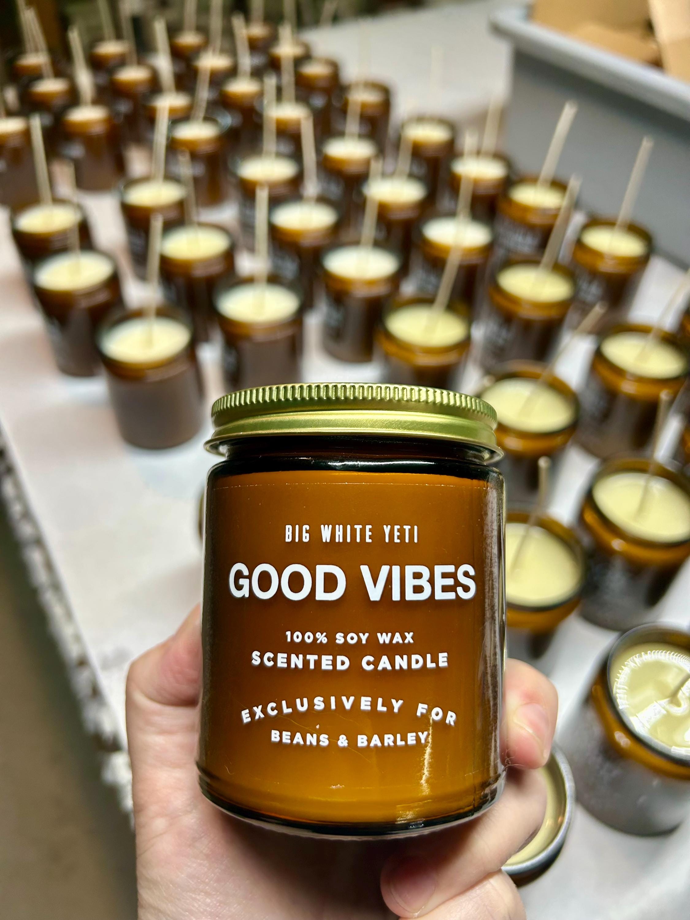 Beans and Barley Good Vibes -  Limited Edition Soy Candle -  8oz amber glass jar
