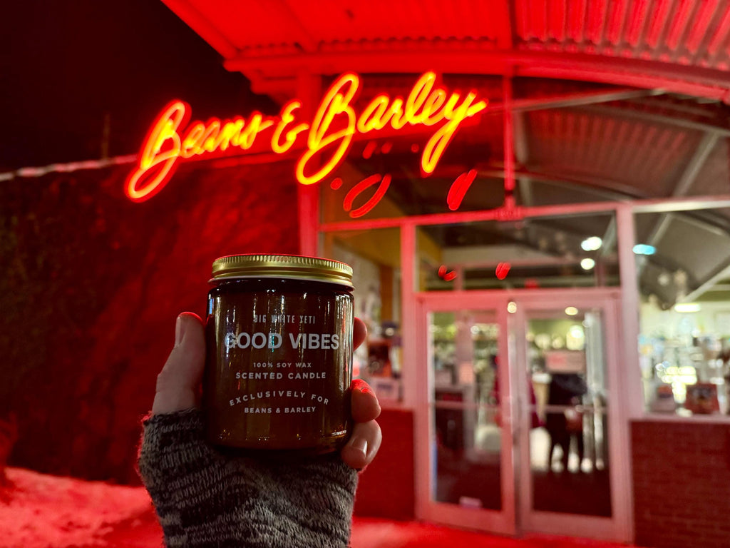 Beans and Barley Good Vibes -  Limited Edition Soy Candle -  8oz amber glass jar