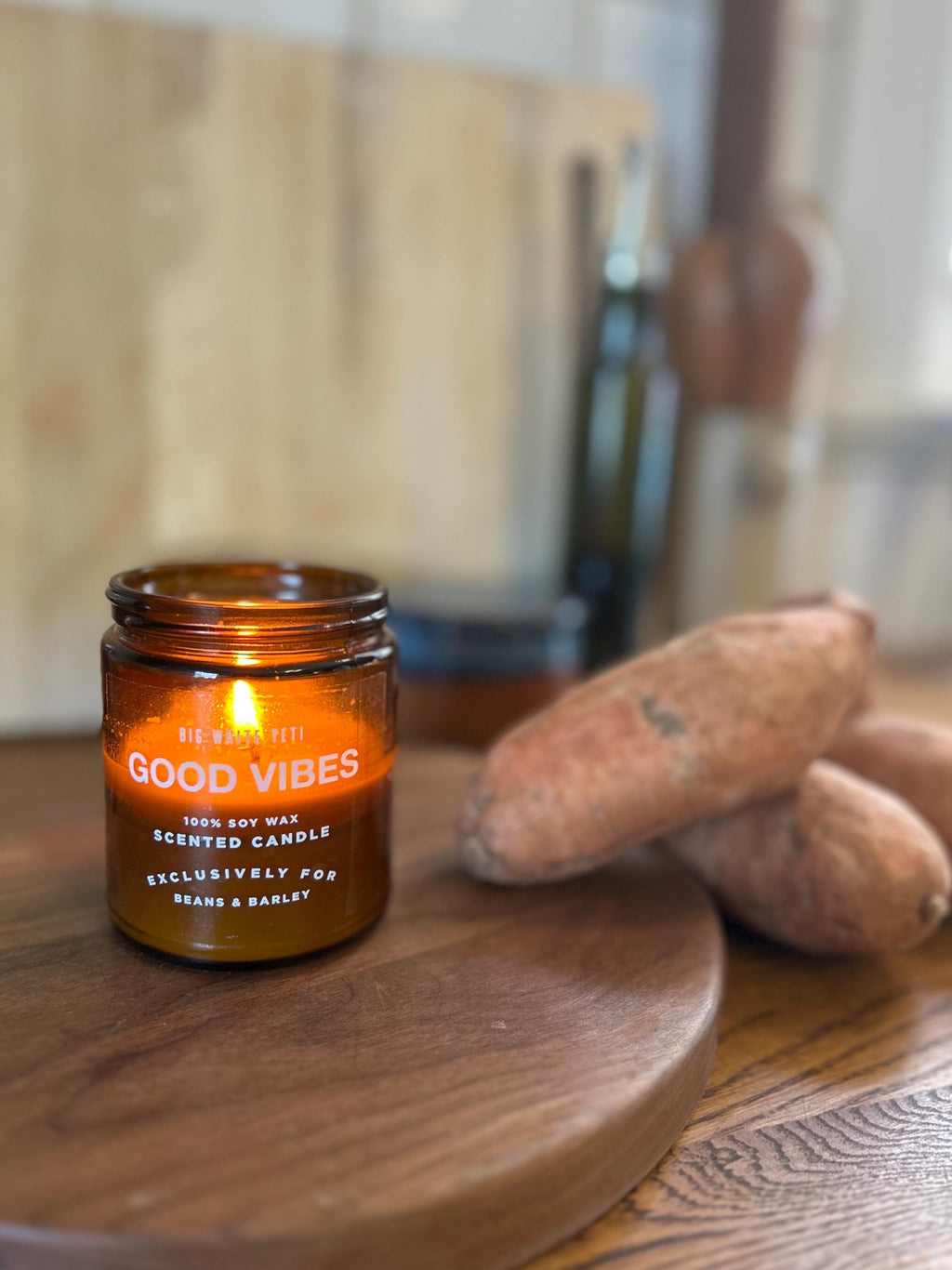 Beans and Barley Good Vibes -  Limited Edition Soy Candle -  8oz amber glass jar