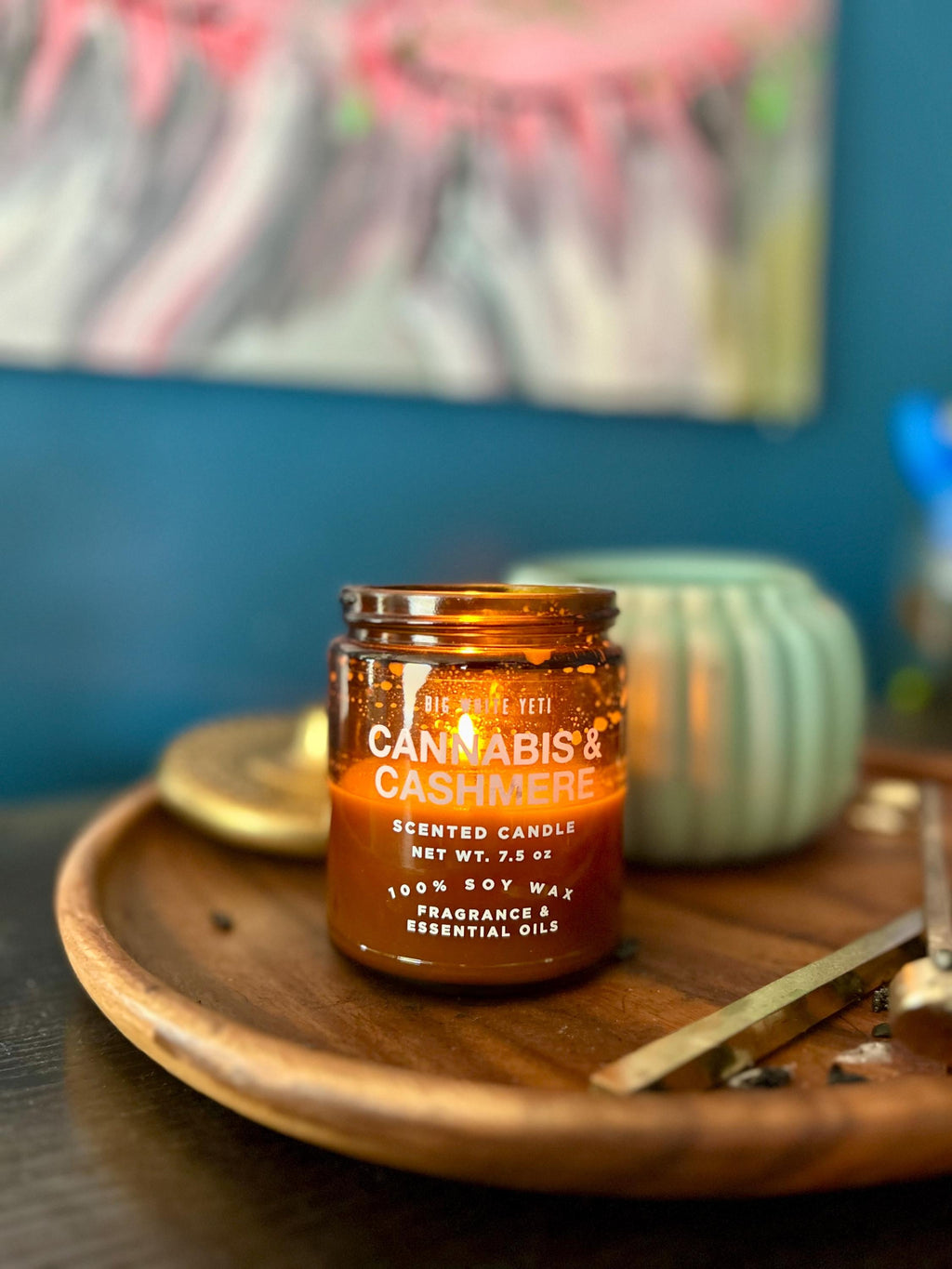 Cannabis and Cashmere Soy Candle- 8oz Amber Jar